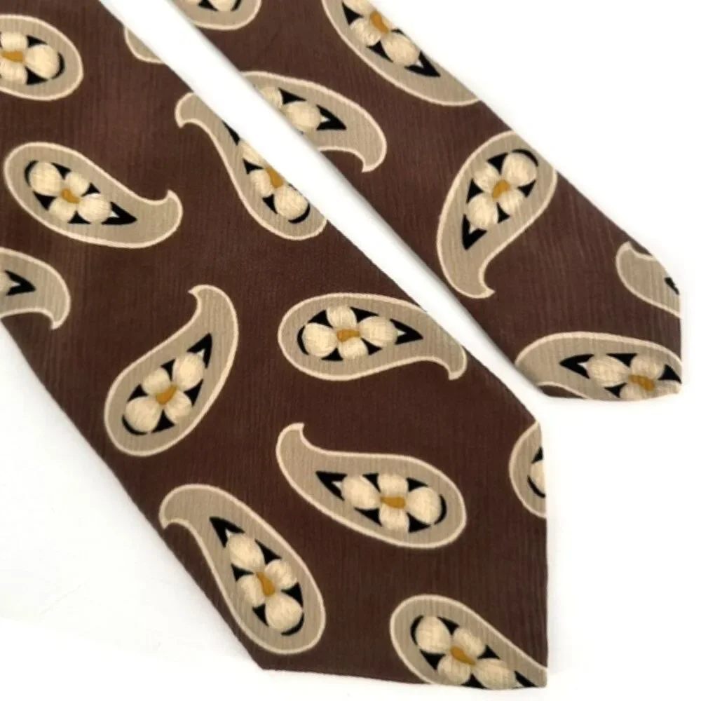 Boss Hugo Boss Men's 100% Silk Paisley Floral Made‎ In Italy Neck Tie Brown